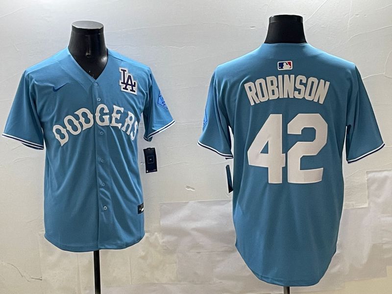 Men Los Angeles Dodgers #42 Robinson Light Blue Joint Name 2025 Nike MLB Jersey style 18->los angeles dodgers->MLB Jersey